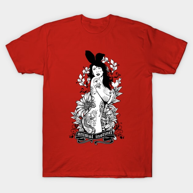 Tattooed Bunny Girl - Animal Instinct T-Shirt by fatline